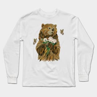 Bear with Flowers and Butterflies Long Sleeve T-Shirt